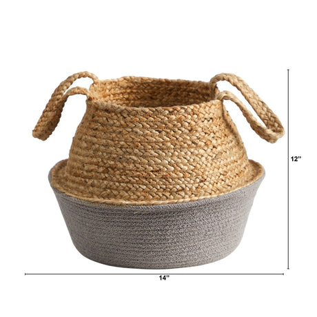 14” Boho Chic Handmade Cotton & Jute Gray Woven Planter - Ed's Plant Shop