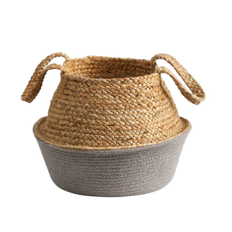 14” Boho Chic Handmade Cotton & Jute Gray Woven Planter - Ed's Plant Shop