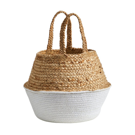 14” Boho Chic Handmade Cotton & Jute White Woven Planter - Ed's Plant Shop