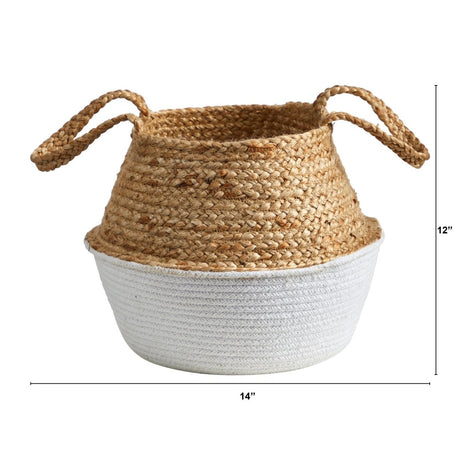 14” Boho Chic Handmade Cotton & Jute White Woven Planter - Ed's Plant Shop