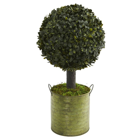 1.5’ Boxwood Ball Topiary Artificial Tree in Green Tin (Indoor/Outdoor) - Ed's Plant Shop