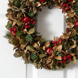 15” Holiday Artificial Wreath with Pine Cones & Ornaments – Festive Décor for Any Space - Ed's Plant Shop