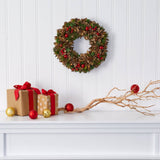 15” Holiday Artificial Wreath with Pine Cones & Ornaments – Festive Décor for Any Space - Ed's Plant Shop