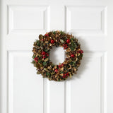 15” Holiday Artificial Wreath with Pine Cones & Ornaments – Festive Décor for Any Space - Ed's Plant Shop