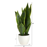 16” Faux Snake Plant – Realistic Sansevieria in White Planter - Ed's Plant Shop