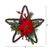 16” Holiday Christmas Poinsettia Star Twig Wreath - Ed's Plant Shop