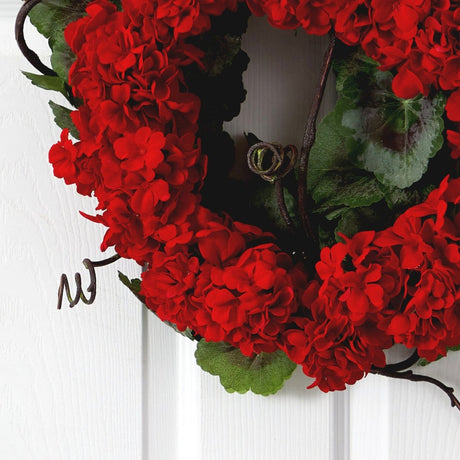 17” Artificial Geranium Wreath | Bold Floral Door Décor - Ed's Plant Shop