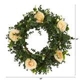 18” Eucalyptus and Camellia Double Ring Artificial Wreath with Twig Base - Ed's Plant Shop