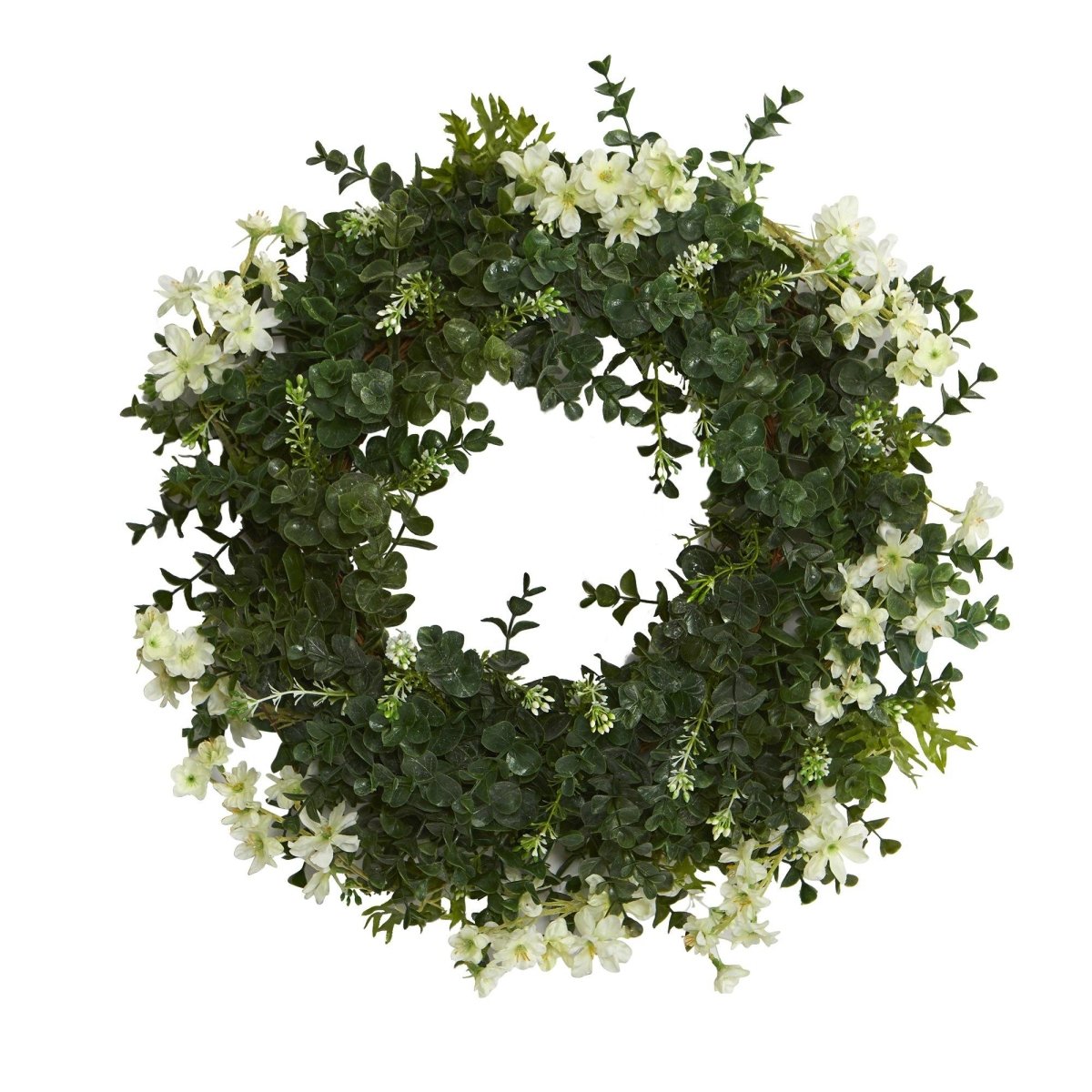 18” Eucalyptus and Dancing Daisy Double Ring Artificial Wreath | Year - Round Décor - Ed's Plant Shop