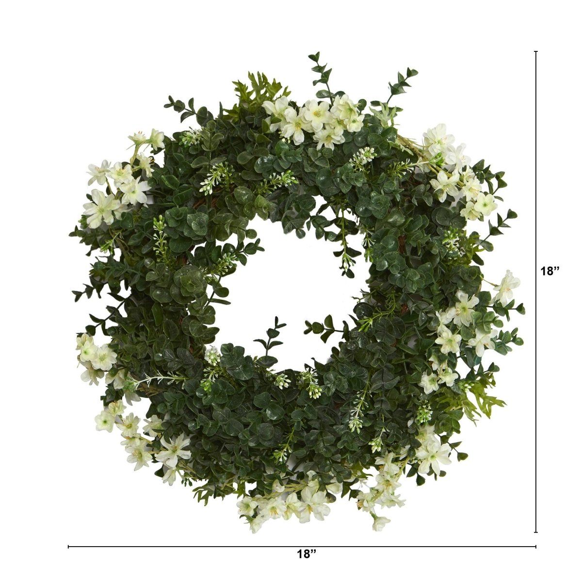 18” Eucalyptus and Dancing Daisy Double Ring Artificial Wreath | Year - Round Décor - Ed's Plant Shop