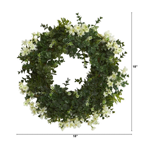 18” Eucalyptus and Dancing Daisy Double Ring Artificial Wreath | Year - Round Décor - Ed's Plant Shop