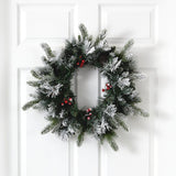 20'' Flocked Mixed Pine Christmas Wreath with LED Lights, Pine Cones & Berries - Ed's Plant Shop