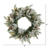 20'' Flocked Mixed Pine Christmas Wreath with LED Lights, Pine Cones & Berries - Ed's Plant Shop