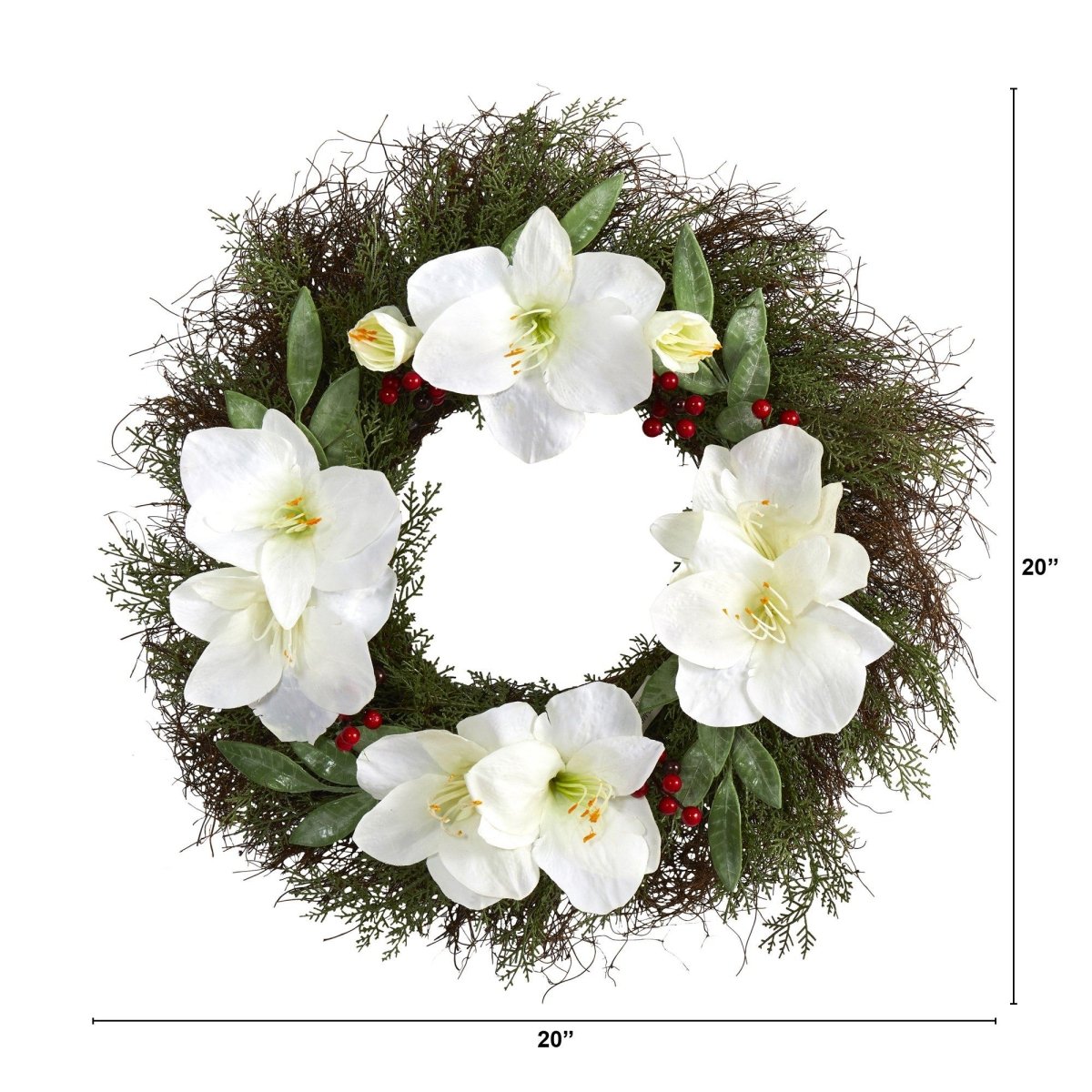 20 - in Cedar, Amaryllis and Ruscus with Berries Artificial Wreath - Ed's Plant Shop
