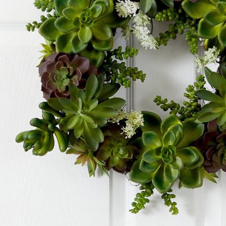 20" Succulent Wreath | Timeless Elegance with Magnolia Blooms - Ed's Plant Shop