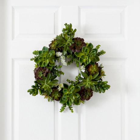 20" Succulent Wreath | Timeless Elegance with Magnolia Blooms - Ed's Plant Shop