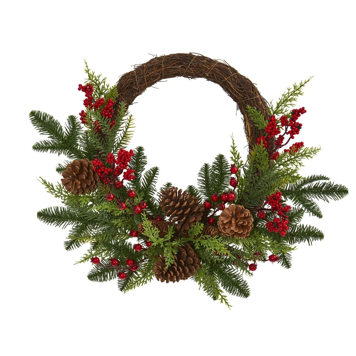 22'' Mixed Pine & Cedar Wreath | Pine Cones, Berries & Holiday Decor - Ed's Plant Shop