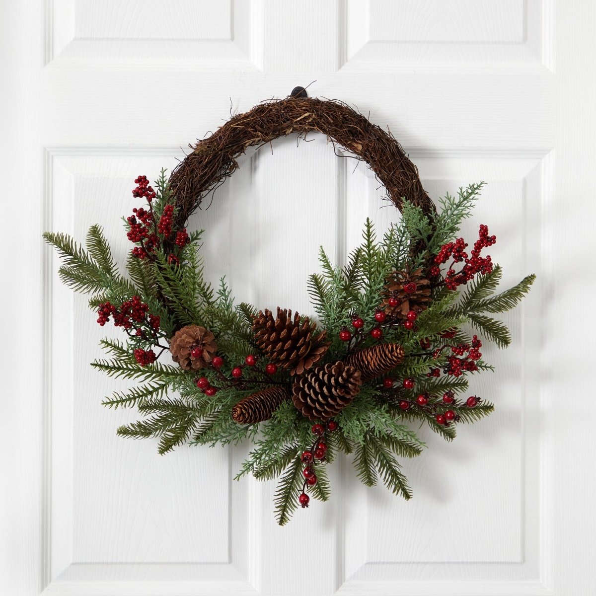 22'' Mixed Pine & Cedar Wreath | Pine Cones, Berries & Holiday Decor - Ed's Plant Shop