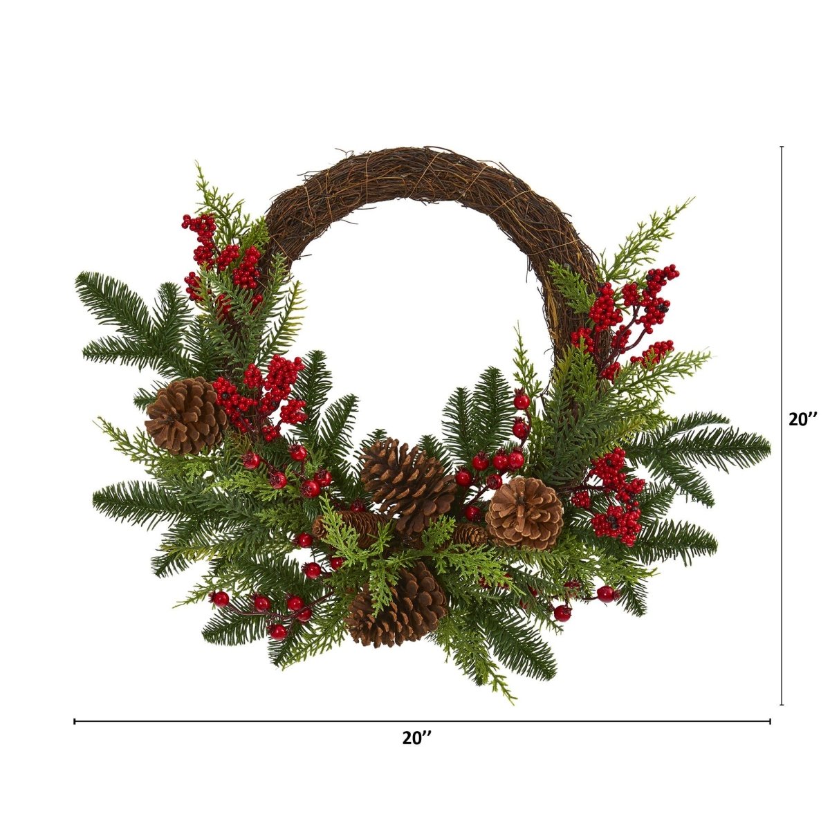 22'' Mixed Pine & Cedar Wreath | Pine Cones, Berries & Holiday Decor - Ed's Plant Shop