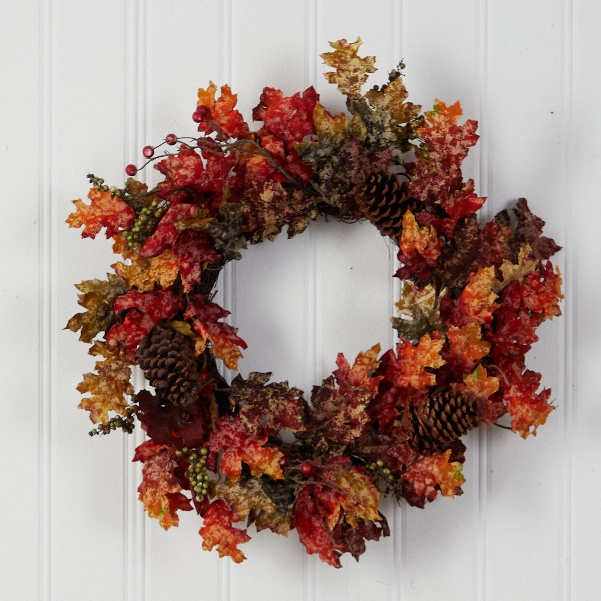 24'' Autumn Maple Artificial Fall Wreath with Berries & Pinecones - Ed's Plant Shop