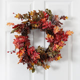 24'' Autumn Maple Artificial Fall Wreath with Berries & Pinecones - Ed's Plant Shop