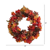 24'' Autumn Maple Artificial Fall Wreath with Berries & Pinecones - Ed's Plant Shop