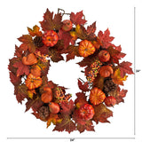 24'' Autumn Maple Leaves Artificial Fall Wreath with Pumpkins & Berries - Ed's Plant Shop