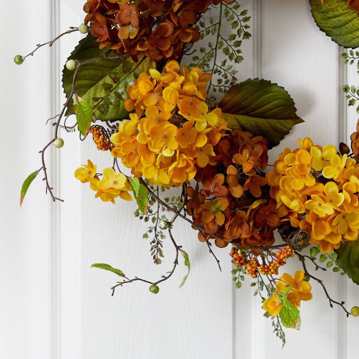 24'' Fall Hydrangea Artificial Autumn Wreath with Berries - Ed's Plant Shop