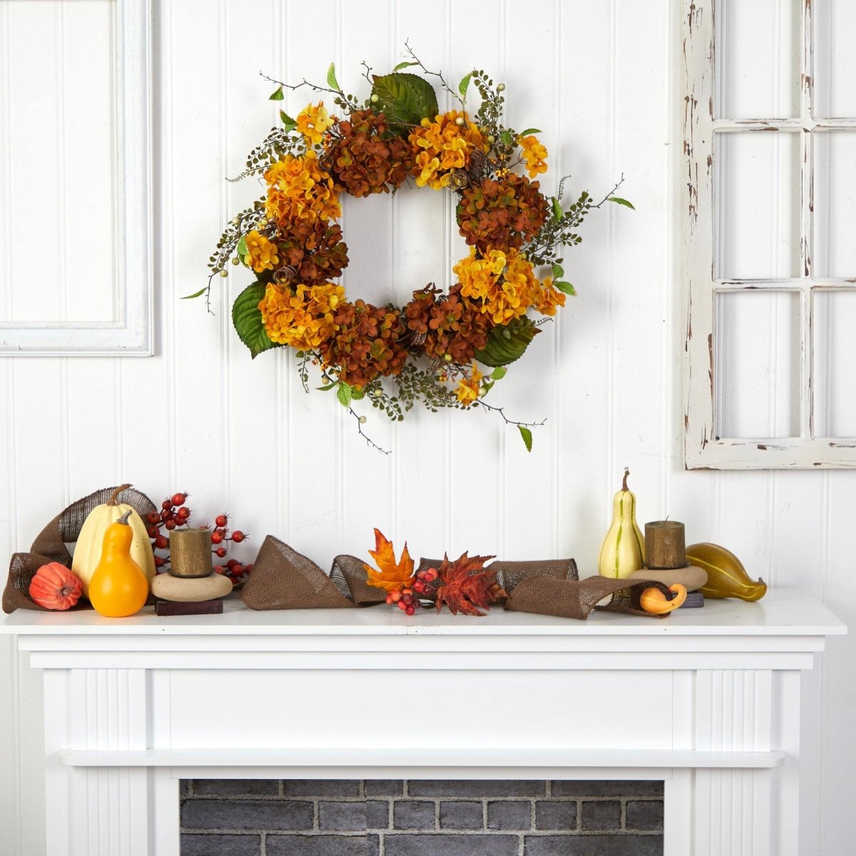 24'' Fall Hydrangea Artificial Autumn Wreath with Berries - Ed's Plant Shop