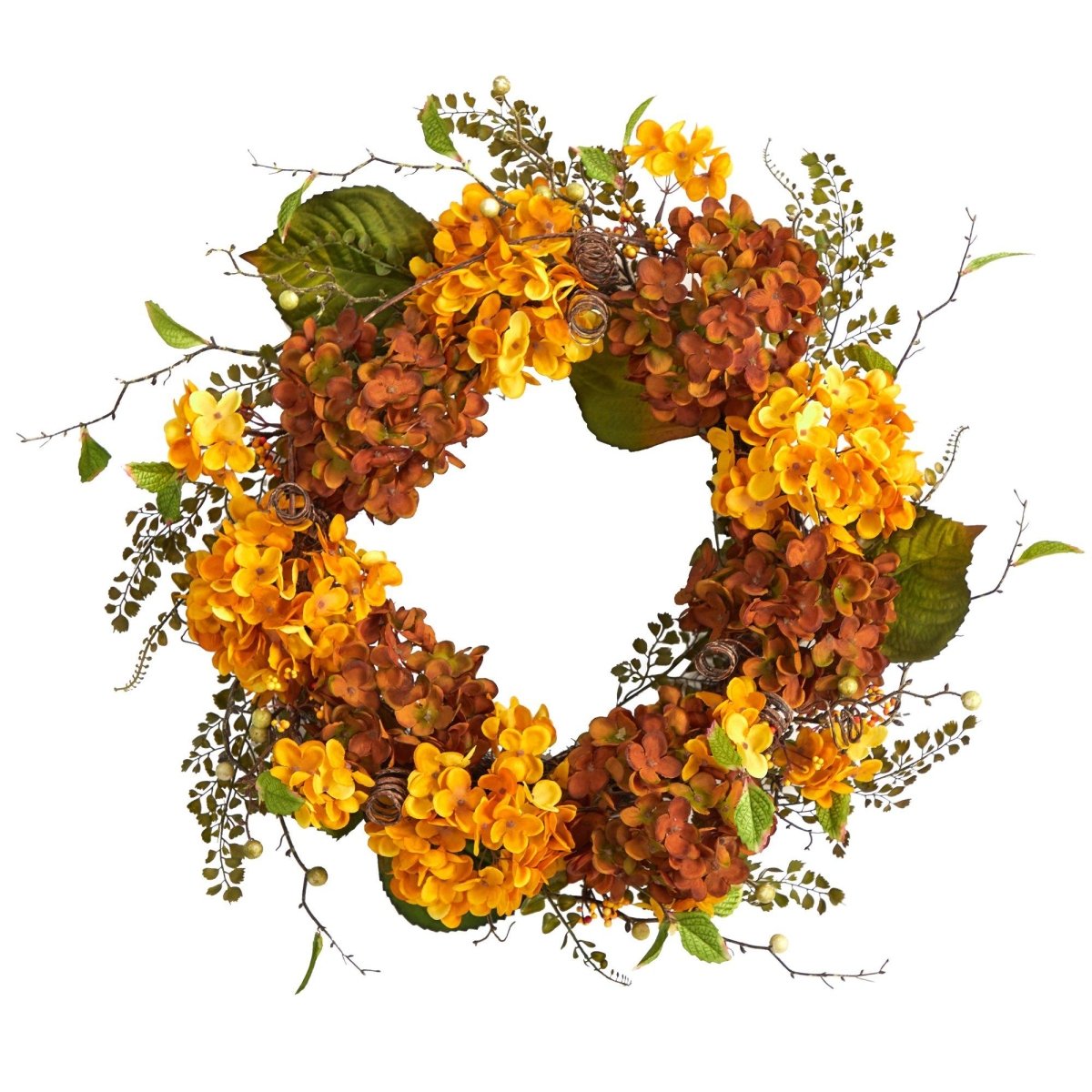 24'' Fall Hydrangea Artificial Autumn Wreath with Berries - Ed's Plant Shop