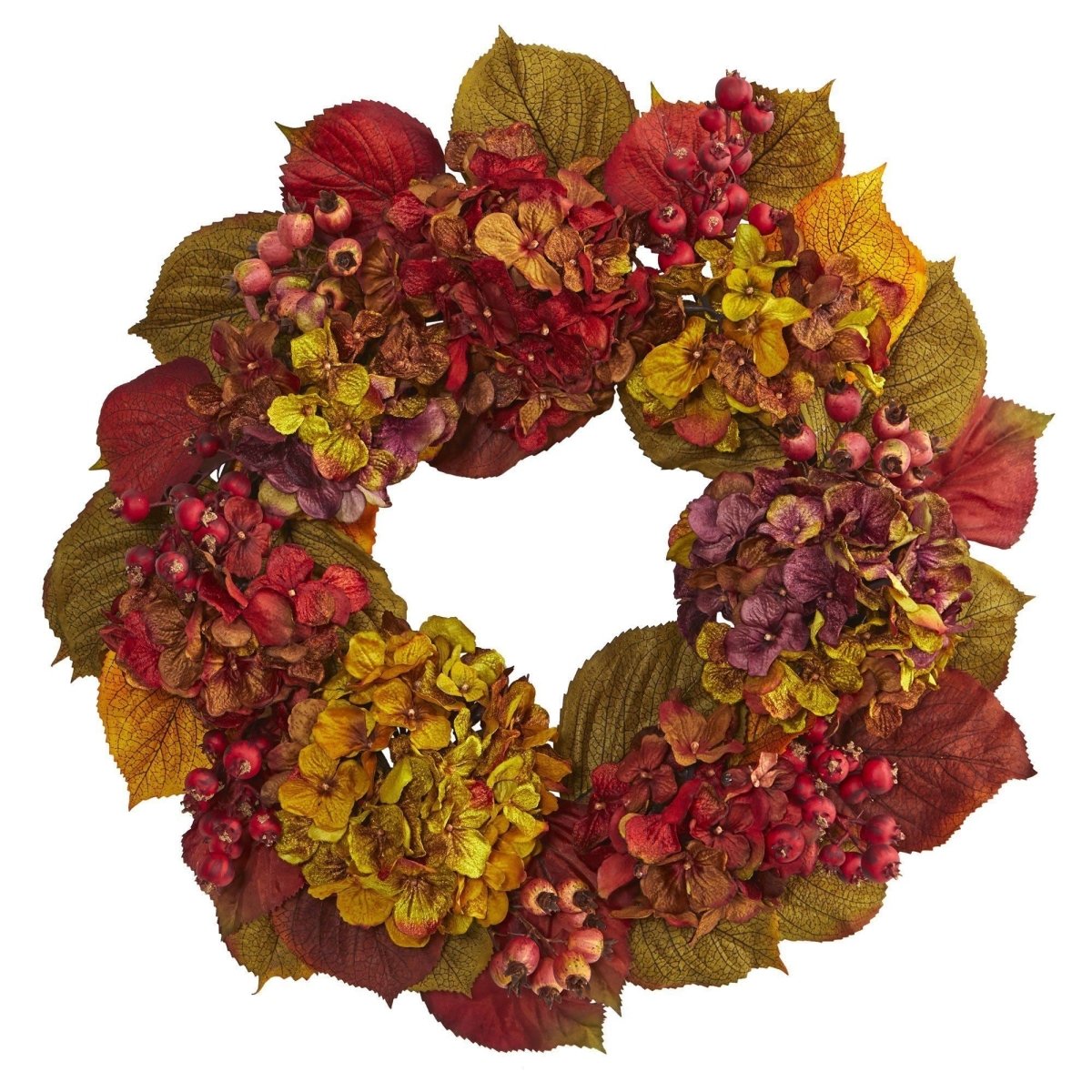 24'' Fall Hydrangea Wreath with Multicolored Autumn Leaves - Ed's Plant Shop