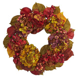 24'' Fall Hydrangea Wreath with Multicolored Autumn Leaves - Ed's Plant Shop