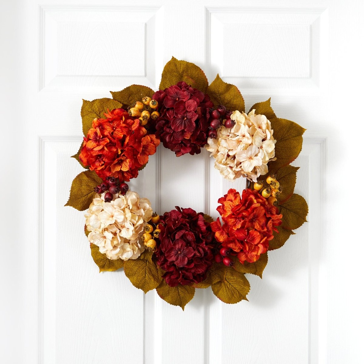 24'' Fall Hydrangea Wreath with Multicolored Autumn Leaves - Ed's Plant Shop