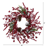 24'' Frosted Cypress Artificial Wreath with Berries & Pine Cones - Ed's Plant Shop