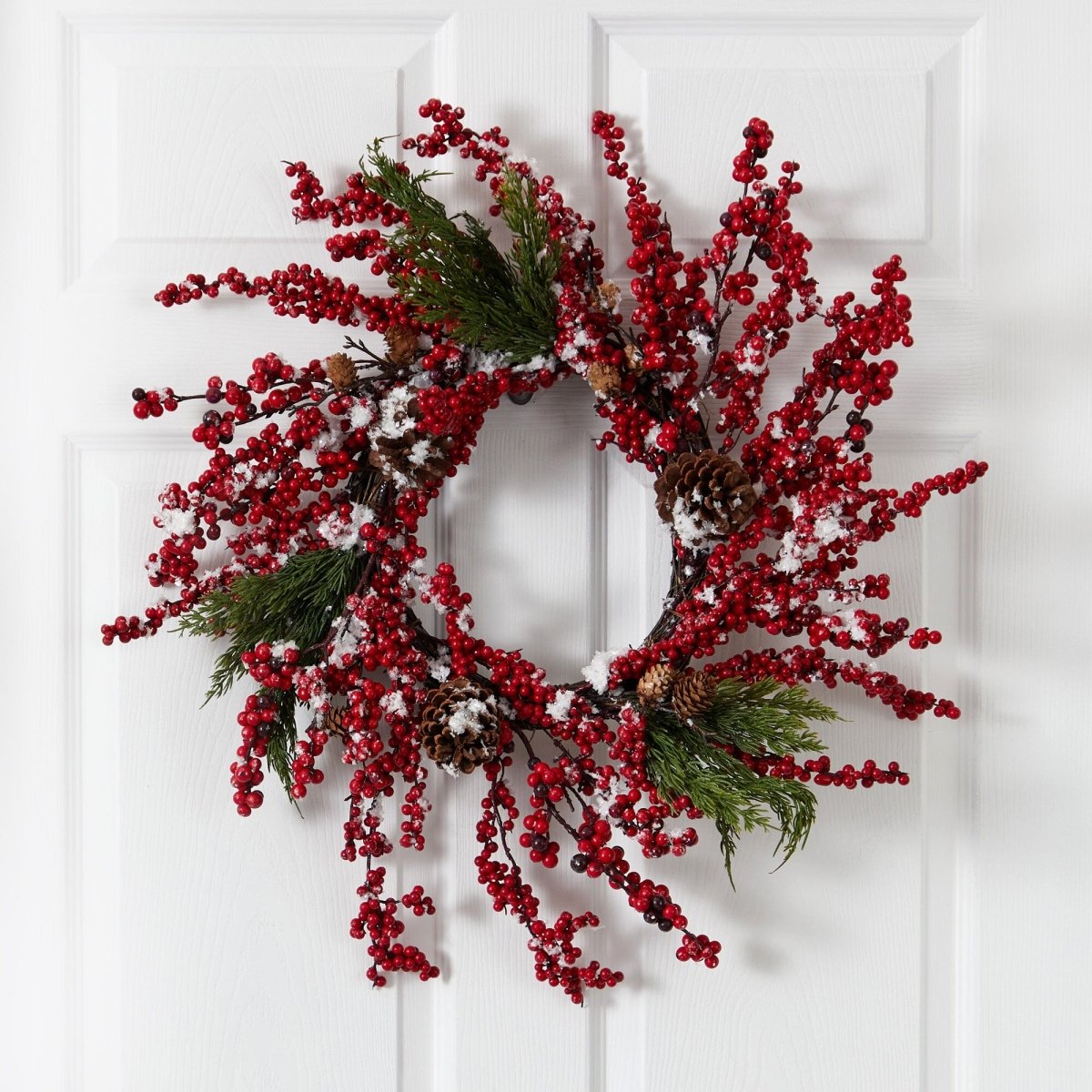 24'' Frosted Cypress Artificial Wreath with Berries & Pine Cones - Ed's Plant Shop