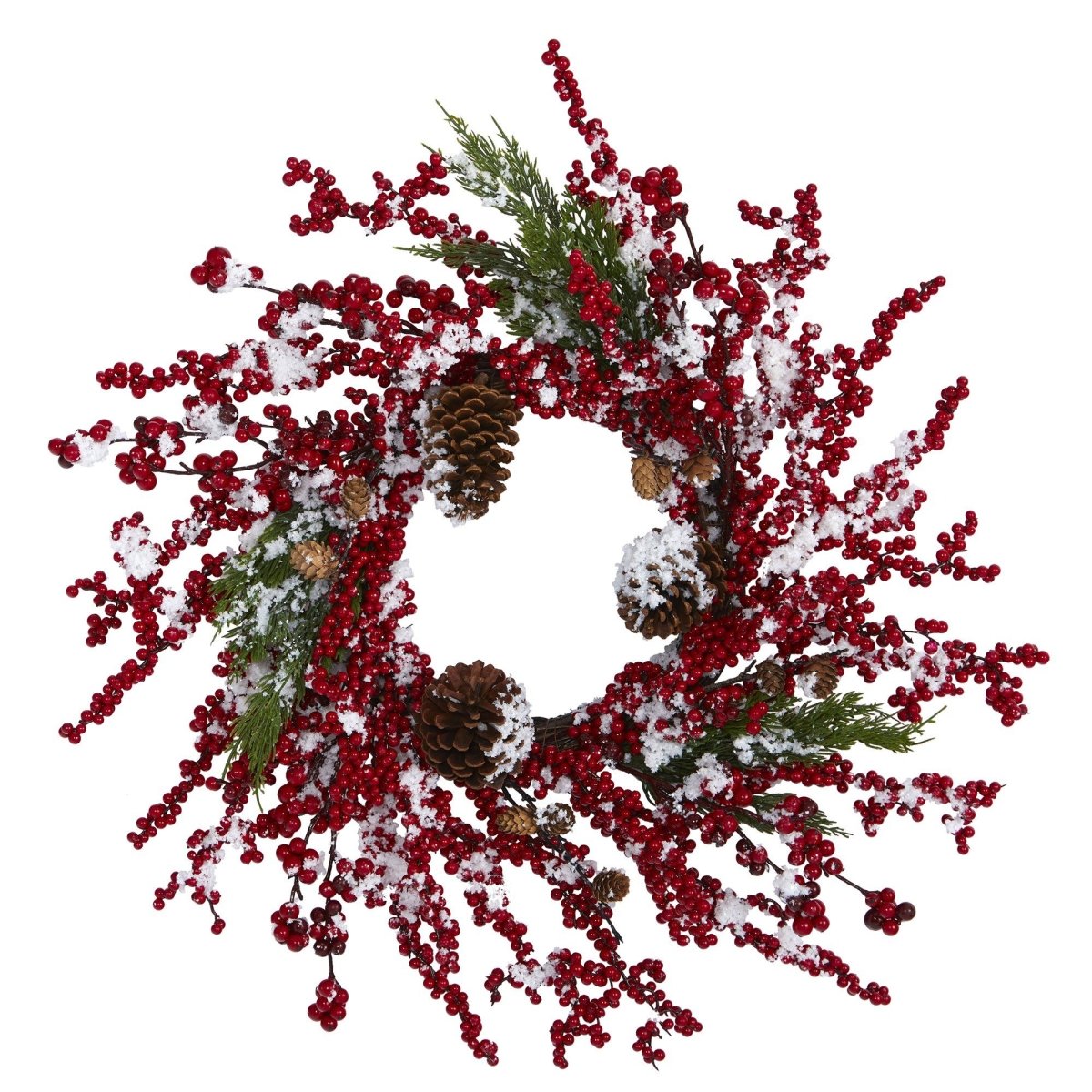 24'' Frosted Cypress Artificial Wreath with Berries & Pine Cones - Ed's Plant Shop