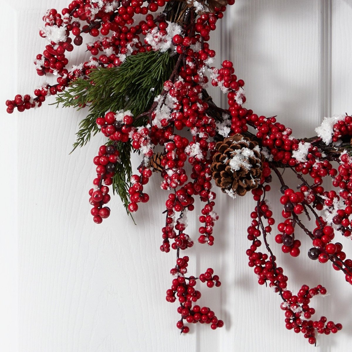 24'' Frosted Cypress Artificial Wreath with Berries & Pine Cones - Ed's Plant Shop