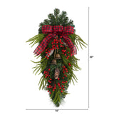 24'' Holiday Christmas Wreath with Pinecones, Berries & Bells - Ed's Plant Shop