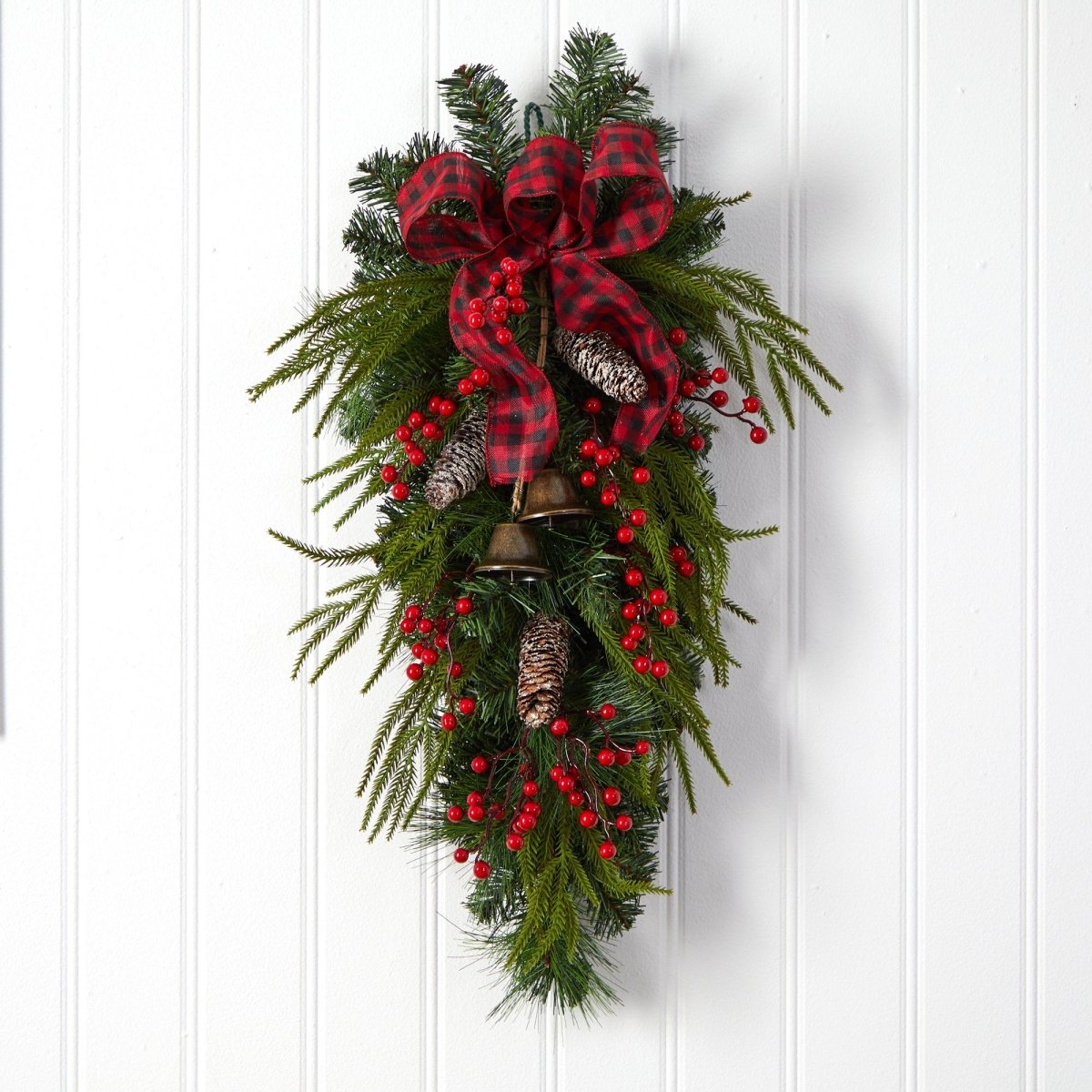 24'' Holiday Christmas Wreath with Pinecones, Berries & Bells - Ed's Plant Shop