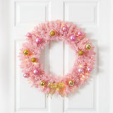 24” Pink Artificial Christmas Wreath with 35 LED Lights and Ornaments - Ed's Plant Shop