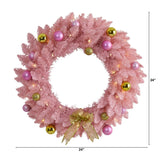 24” Pink Artificial Christmas Wreath with 35 LED Lights and Ornaments - Ed's Plant Shop