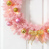 24” Pink Artificial Christmas Wreath with 35 LED Lights and Ornaments - Ed's Plant Shop