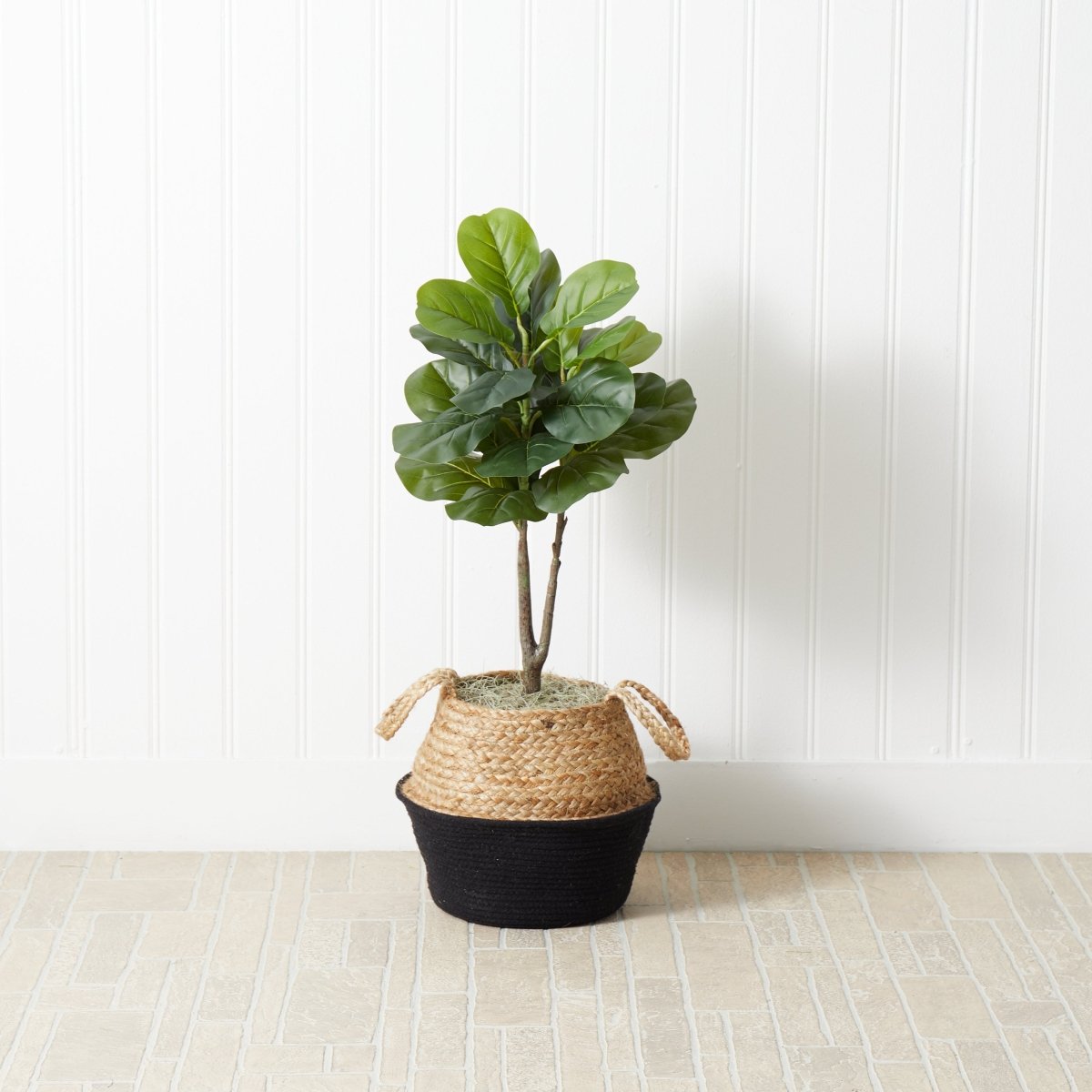 artificial fiddle fig leaf tree Nearly Natural Artificial Fiddle 3' Leaf Fig Tree with Handmade Cotton Jute Woven Basket DIY Kit, Black