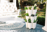 3-Tier GreenStalk Original Vertical Planter with Basket Weave Texture in Stunning Snow on sunny porch
