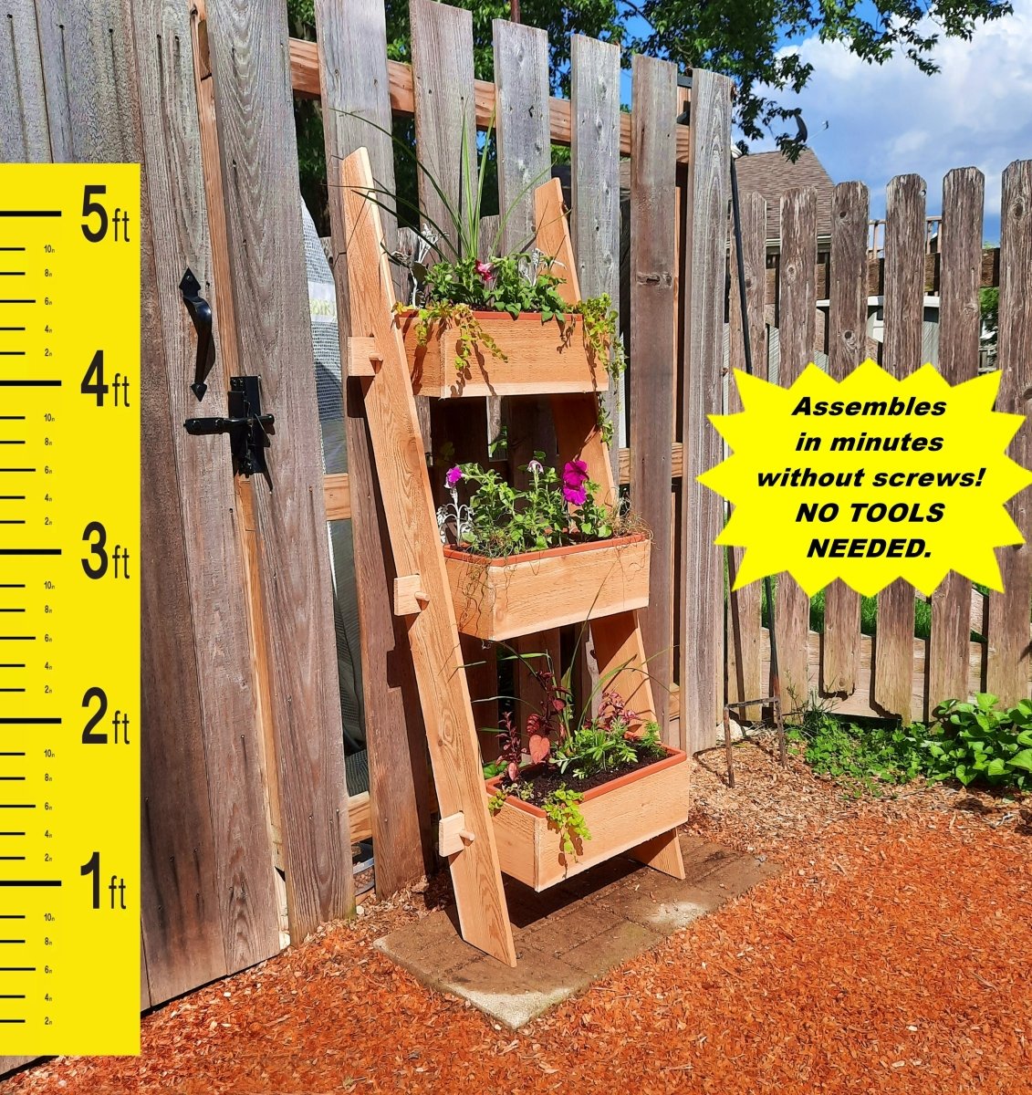 3ft planter pot 3-Tier Vertical Cedar Standing Planter Box