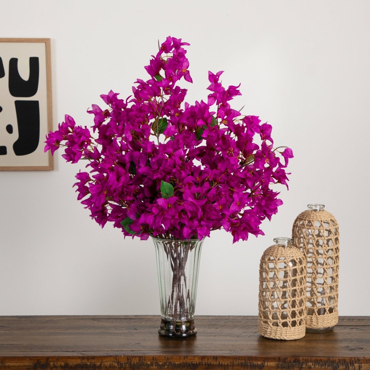 30” Artificial Bougainvillea Arrangement in Glass Vase - Ed's Plant Shop