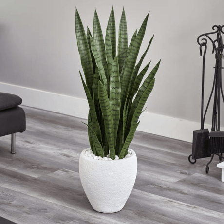 3.5' Faux Sansevieria Snake Plant in White Decorative Planter - Ed's Plant Shop