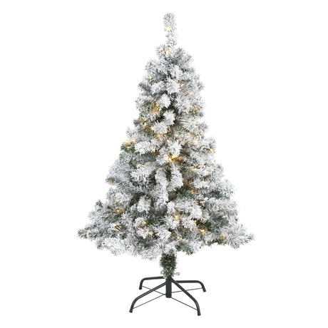 4’ Flocked Rock Springs Spruce Artificial Christmas Tree with 100 Clear LED Lights - Ed's Plant Shop