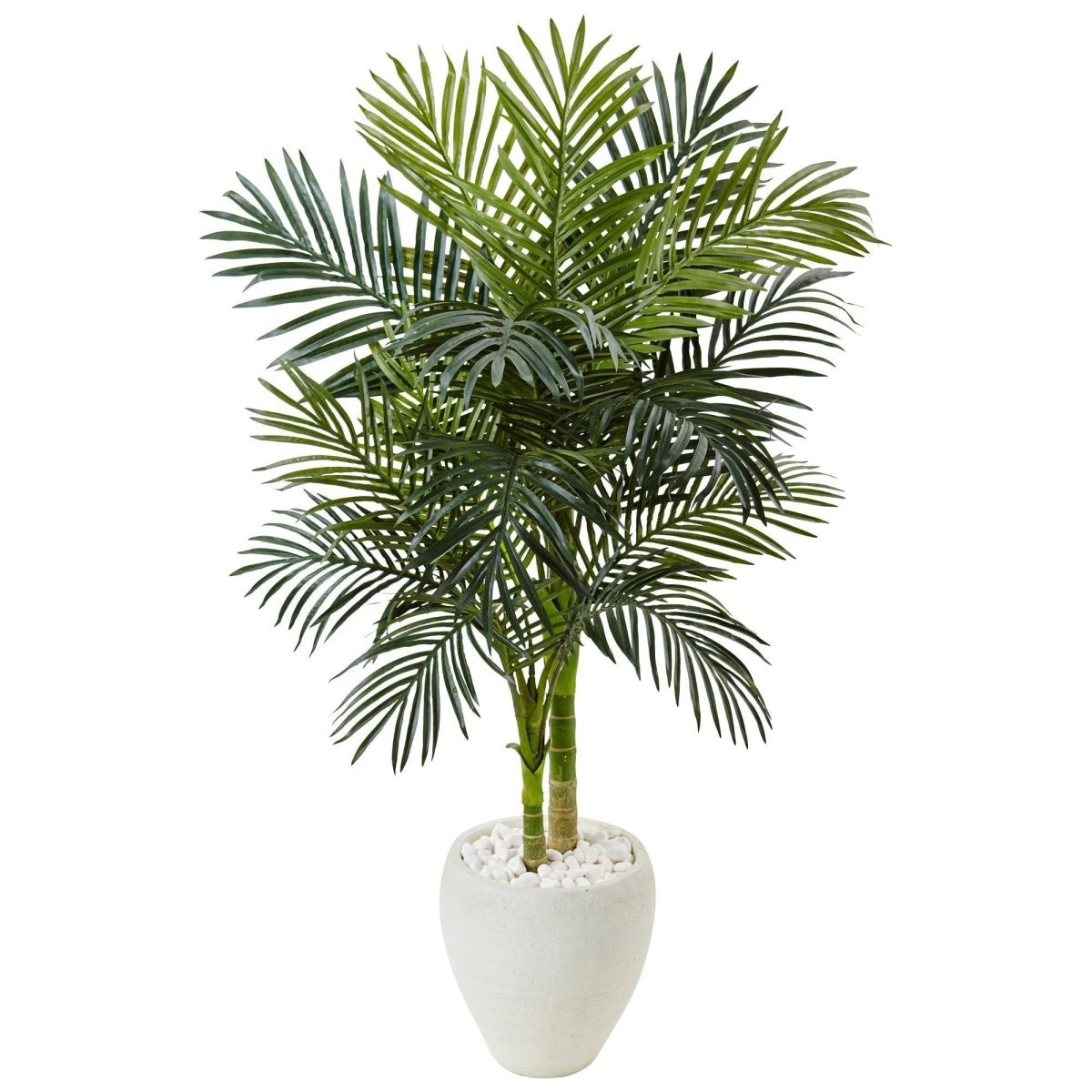Nearly Natural 4.5 ft. Golden Cane Palm Tree in White Oval Planter