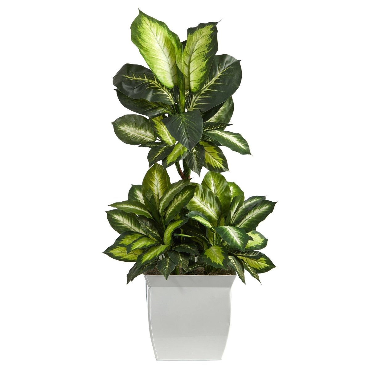 golden dieffenbachia silk plant Nearly Natural 46in. Golden Dieffenbachia Artificial Plant in White Metal Planter